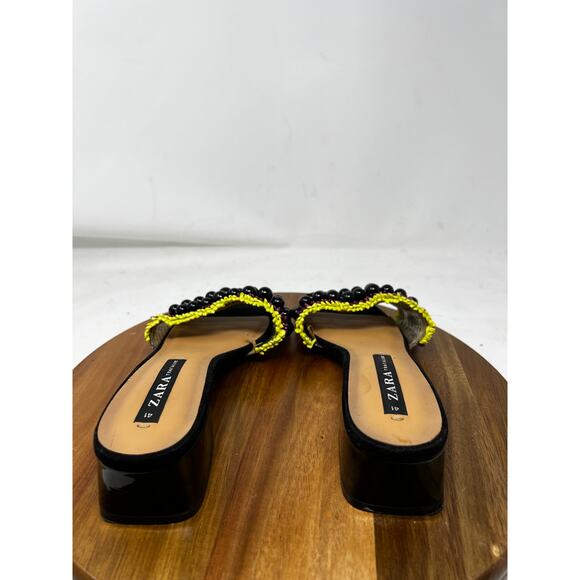 Zara Sandals Womens Black Hand Beaded Fringed Mule Slide Sandals‎ Size 41 - Picture 4 of 9